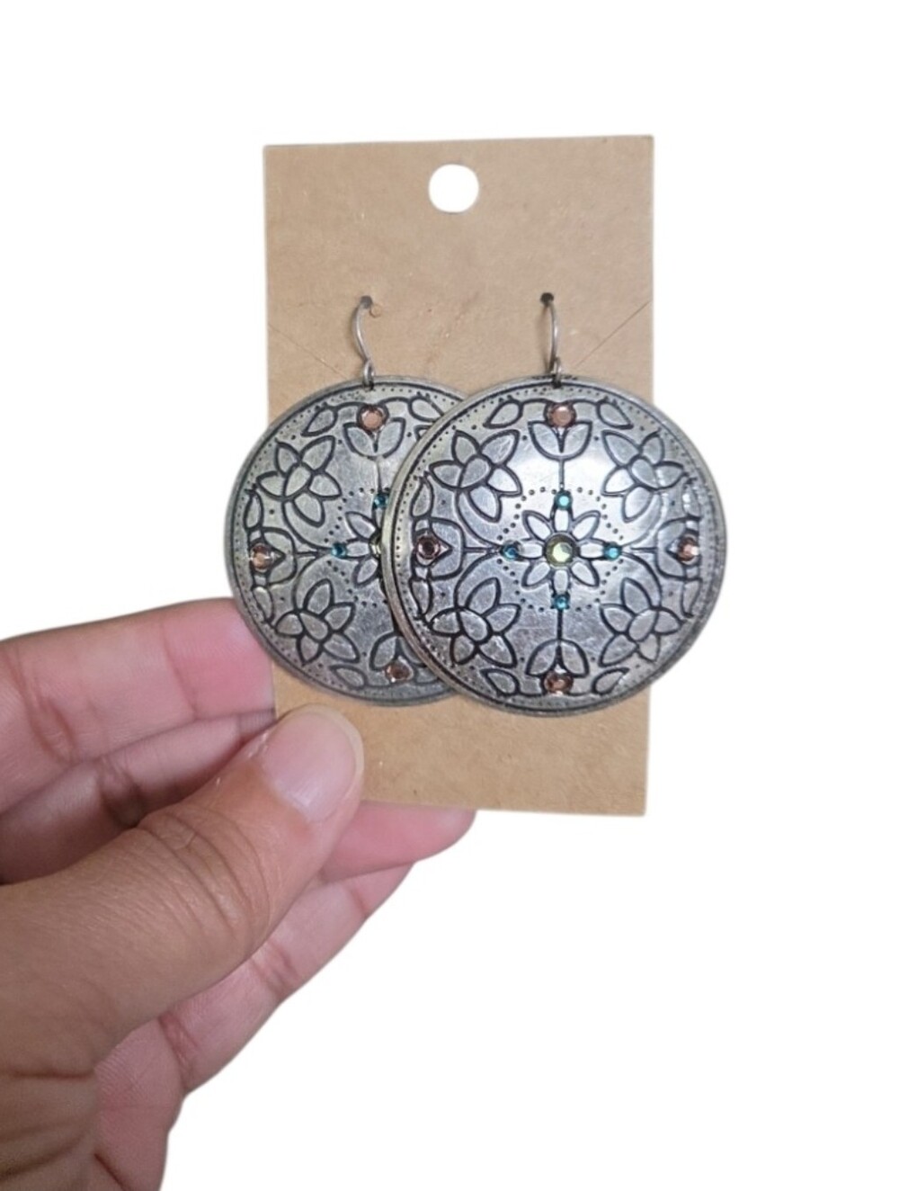Vintage Fashion Bug Silver-Tone Floral Medallion Drop Earrings